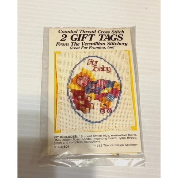 Other - NEW Vermillion Stitchery 2 Gift Tags Cross Stitch Kit For baby GTEB501